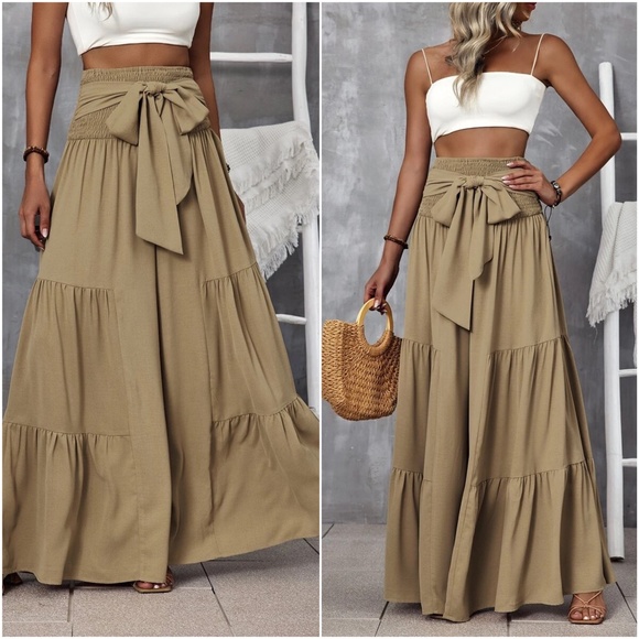 Boho High Waist Tie Wide leg Polazzo Lounge Pants - Picture 2 of 5